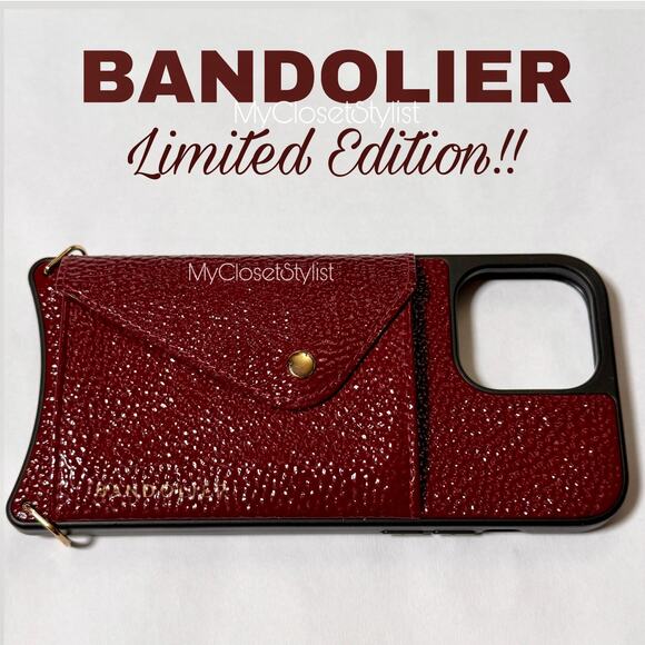 BANDOLIER Lacquer Patent Leather 14 MINI Crossbody Chain Case SET RARE Wine Gold - Picture 8 of 10